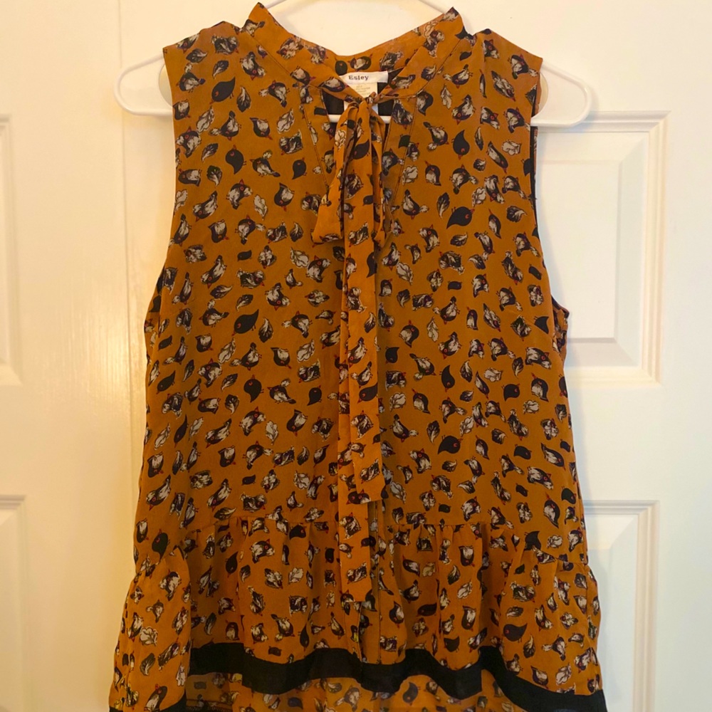 Flowy shirt, fall bird pattern sleeveless